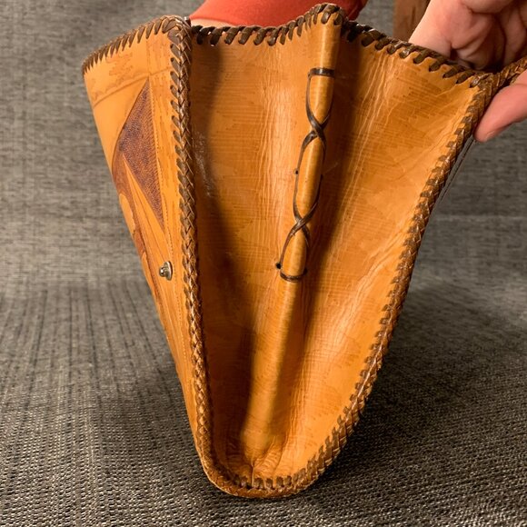 Vintage Hand Tooled Leather Noami Purse - floral large case handmade handbag - Picture 12 of 16